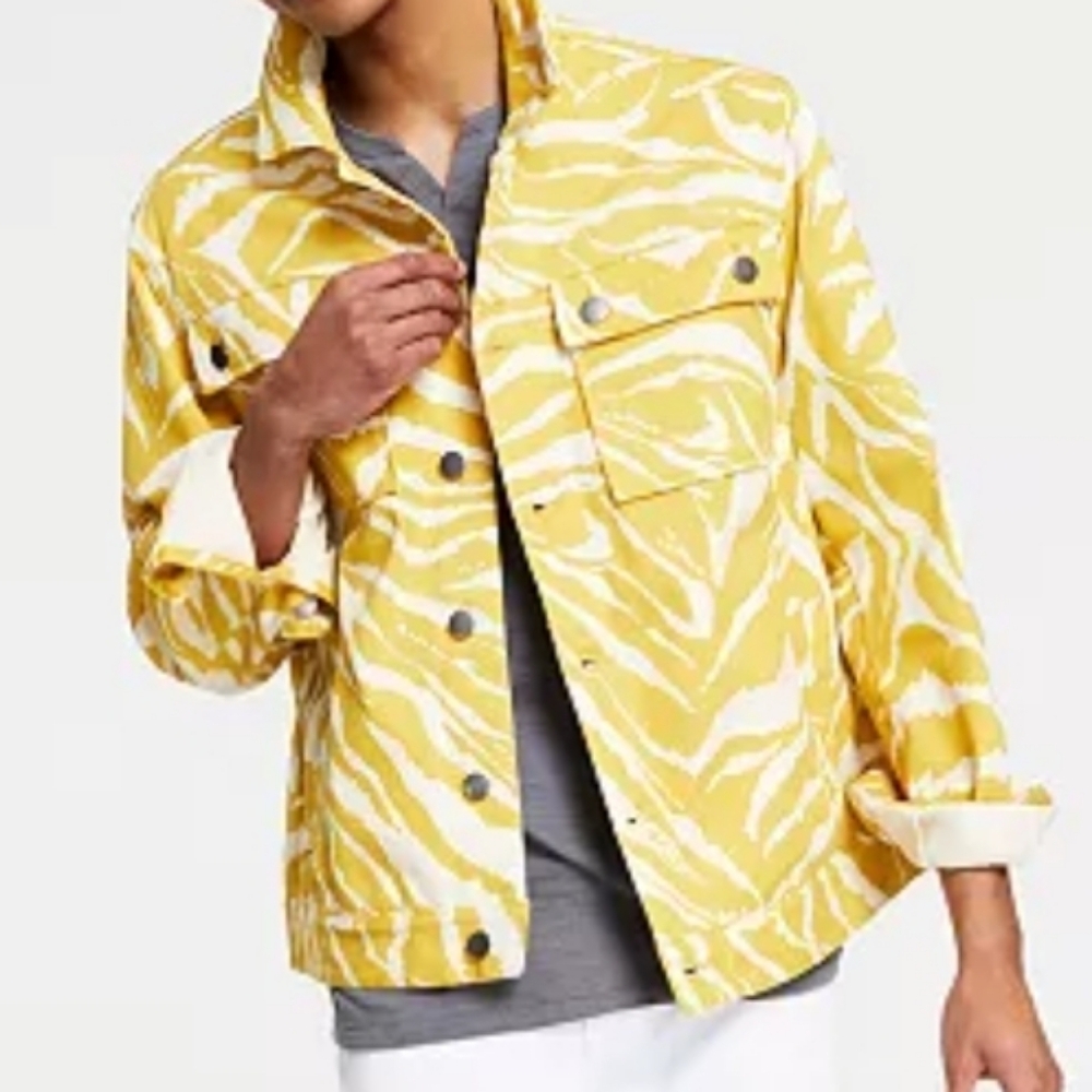 INC International Concepts Yellow and White Men's Telio Trucker Jacket  Medium